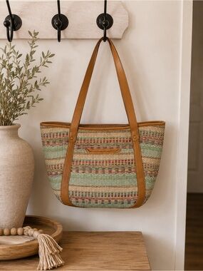 HOBO Sonder Tote Bag Sea Dream Stripe Woven Leather Accent LIKE NEW